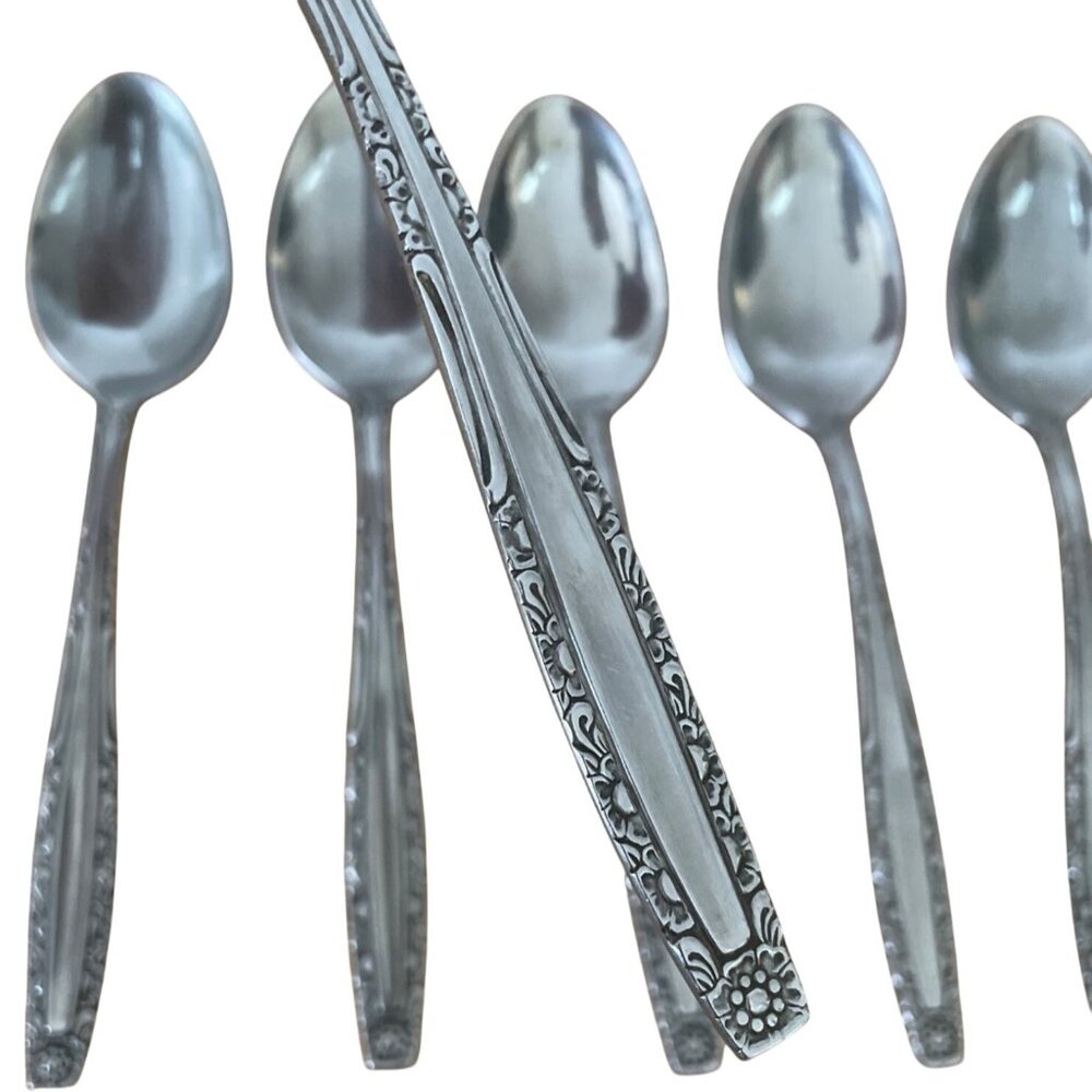Imperial International IIC Misty Morn 6 Soup Spoons Dinner Ornate Floral Korea
